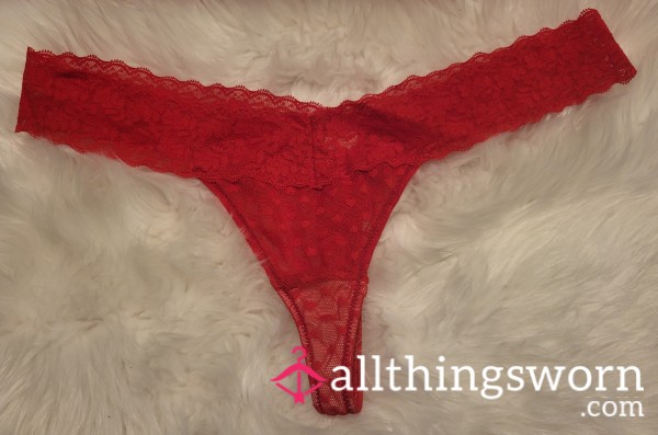 XL Red Heart Lace Thong