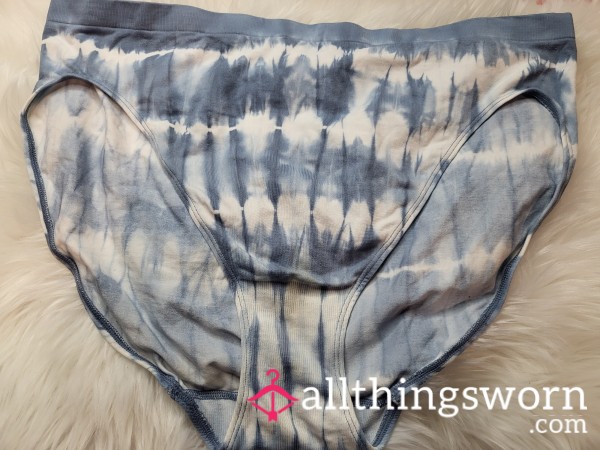 XL Victoria Blue Tie Dye Brief Panties With Prestained Gusset