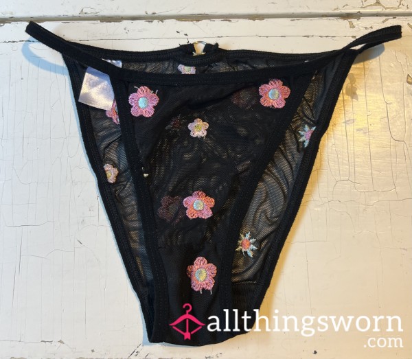 XS Black Mesh Flowers Panties