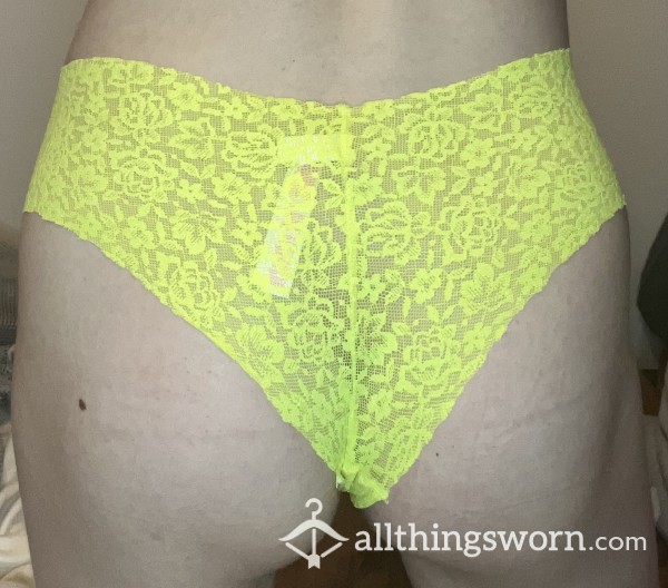 XS Neon Yellow PINK Lace Cheeky Thong