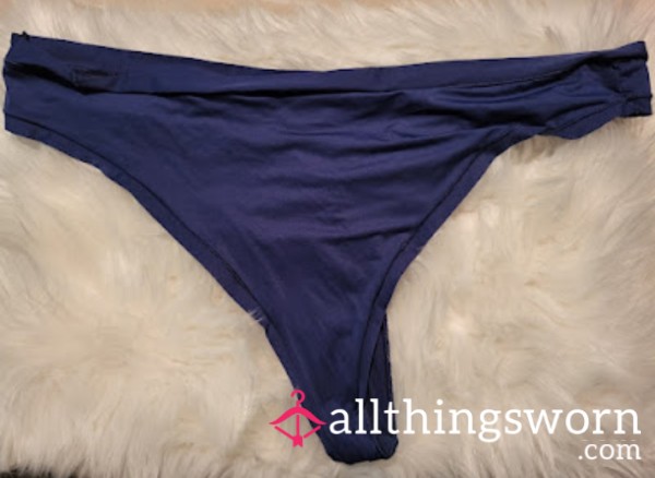 XXL Old Worn Blue Hanes Thong With Prestained Gusset