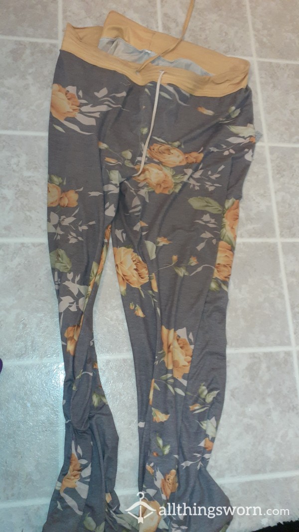 Yellow And Gray Flor*l Yoga Pants