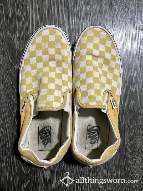 Yellow And White Checkered Vans SUPER Worn