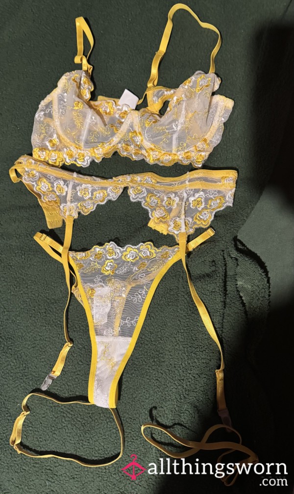 Yellow And White Lingerie Set