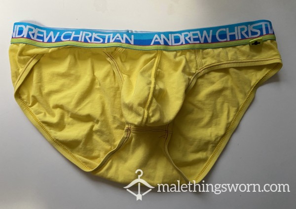 Yellow Briefs With Blue And Green Striped Waistband Size XL (35-38 In / 89-96 Cm)