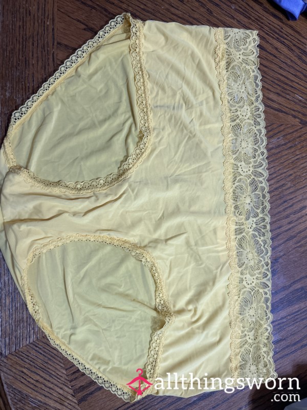 Yellow Silky Lacy Full Back Panties