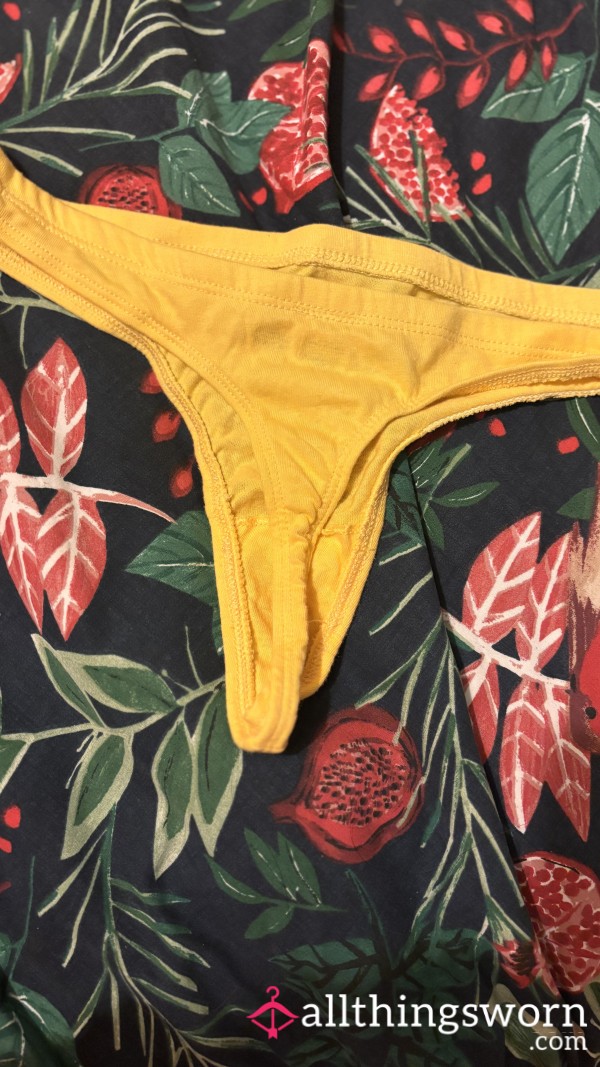 Yellow Thong  Super Tight Cotton , 24 Hours Worn