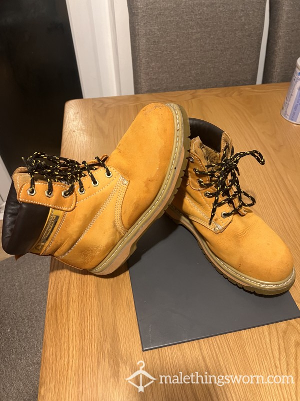 Yellow Work Boots, Indoor Building 1 Year Worn