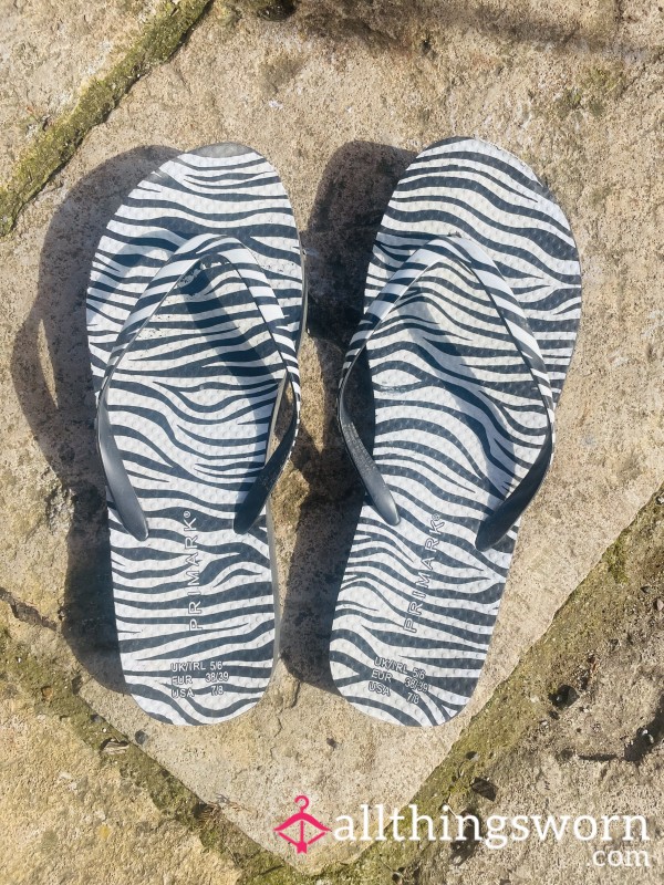 Zebra Print Used Flip Flops